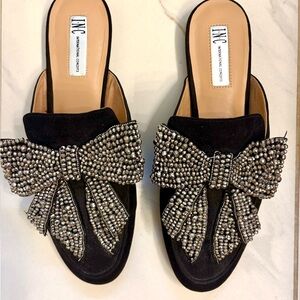 INC International Concepts Women's Black Embellished Bow Mules NEW size 10